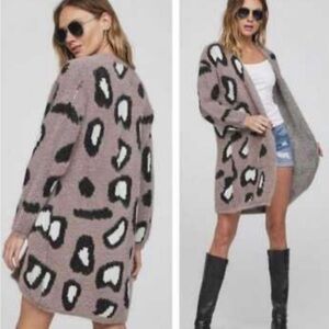 BiBi Mauve Animal Print Cottage Core Cardigan NWOT